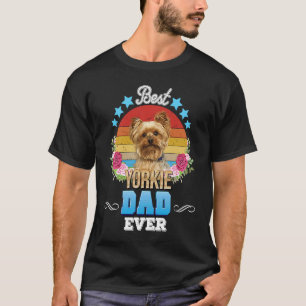 Best Dog Dad Ever Yorkie Floral Retro Father Day L T-Shirt