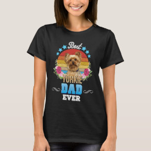 Best Dog Dad Ever Yorkie Floral Retro Father Day L T-Shirt