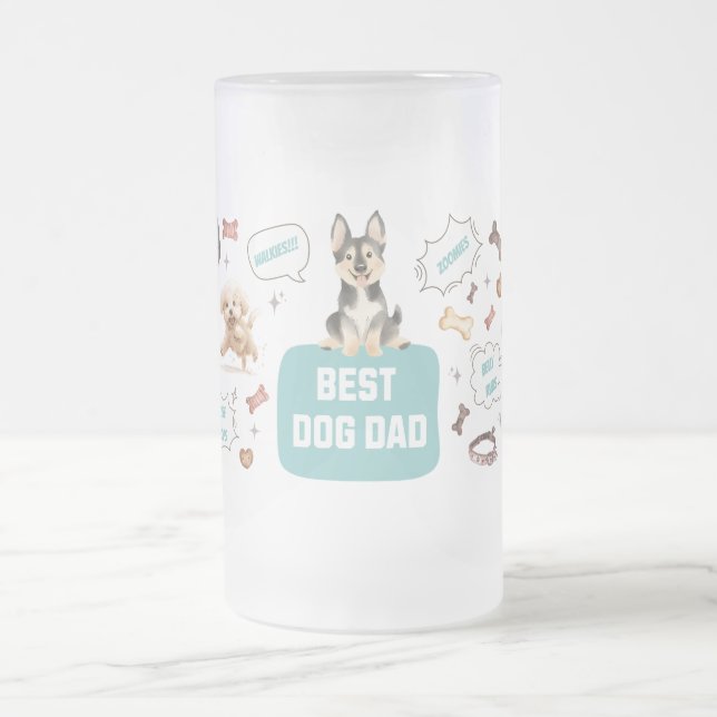Best Dog Dad Frosted Glass Beer Mug (Center)