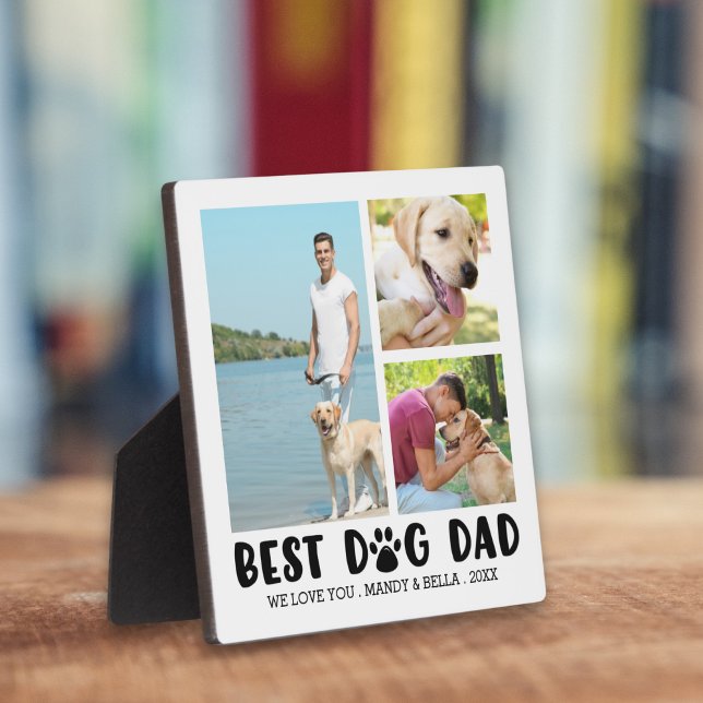 BEST DOG DAD Paw Print 3 Photo Collage Plaque (Creator Uploaded)