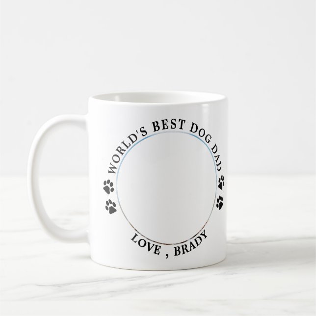 Best Dog Dad Paw Prints Personalised Pet Photo Coffee Mug (Left)