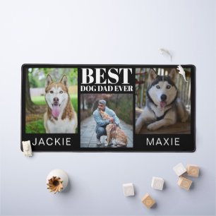 Best Dog Dad Simple Three Photo Collage Black Desk Mat