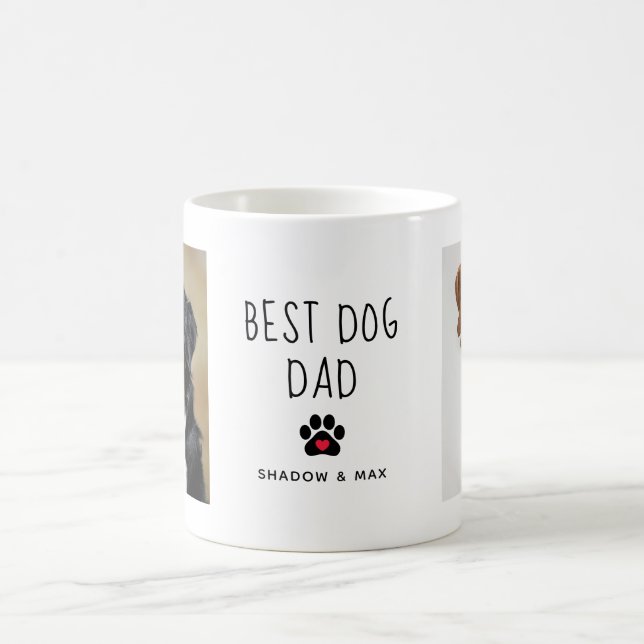 Best Dog Dad | Two Photo Handwritten Text Coffee Coffee Mug (Center)