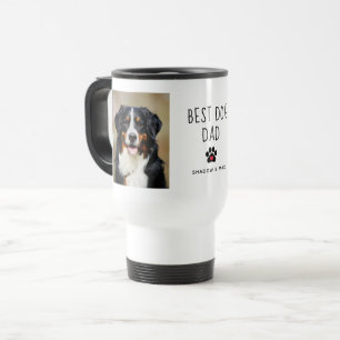 Best Dog Dad Two Photo Handwritten Text Coffee Travel Mug