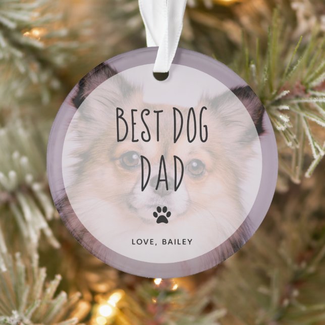Best Dog Dad | Two Photo Handwritten Text Ornament (Tree)