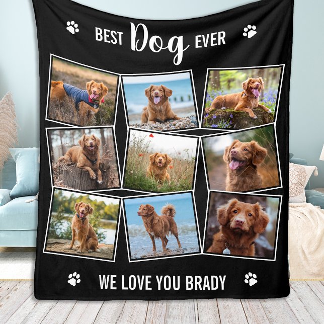 Best Dog Ever Custom Black Photo Collage Fleece Blanket (Creator Uploaded)