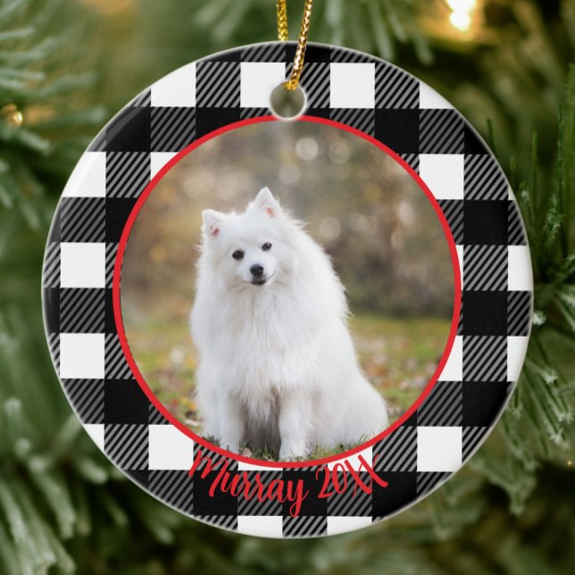 Best Dog Ever Custom Name Plaid Christmas  Ceramic Tree Decoration (Creator Uploaded)