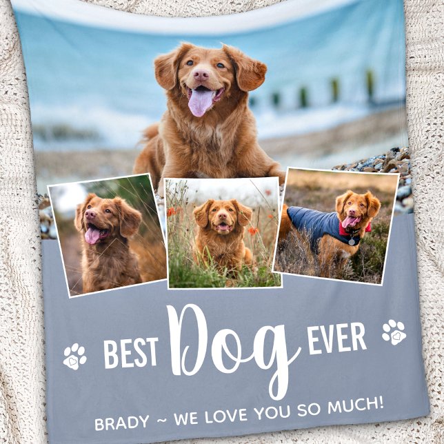 Best Dog Ever Modern Grey Photo Collage Fleece Blanket (Creator Uploaded)