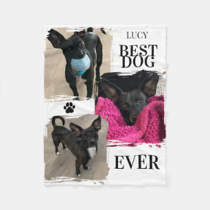 Best Dog Ever Paw Print Three Photo Personalised Fleece Blanket