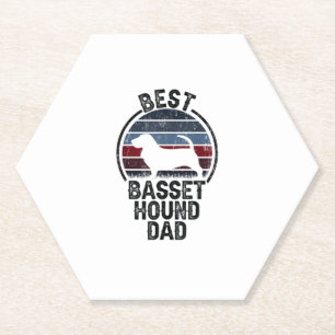 Best Dog Father Dad - Vintage Basset Hound Paper Coaster