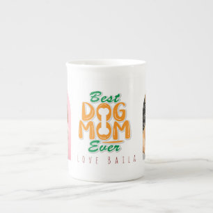 Best Dog Mom Ever 2 Photo Arch & Name Bone China Mug