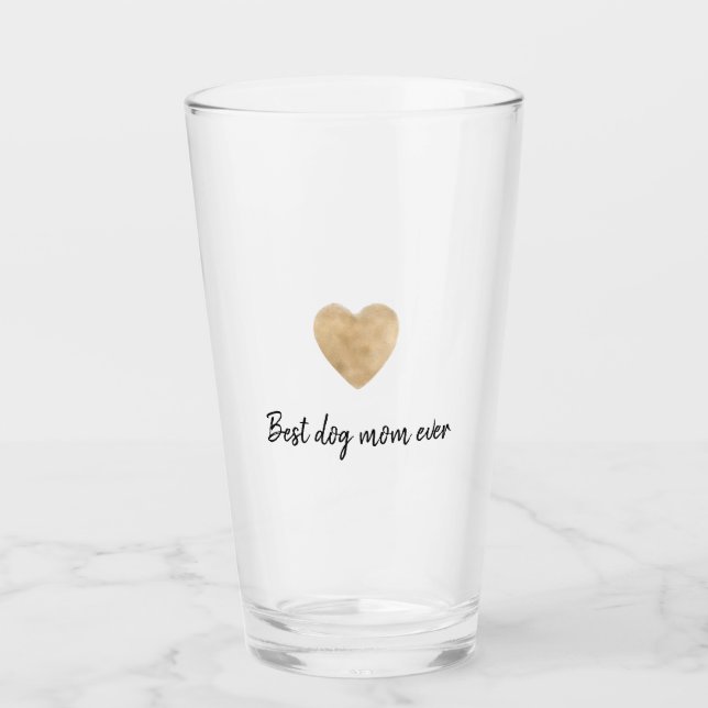 Best Dog Mom Ever Gold Heart Glass (Front)