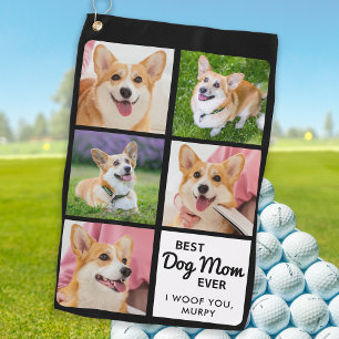 Best DOG MOM Ever - Golfer - Personalised 5 Photo Golf Towel