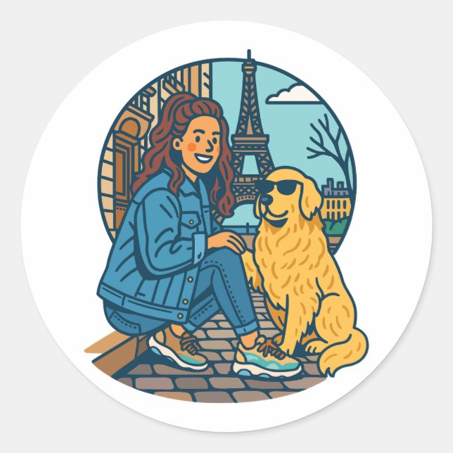 Best Dog Mom Ever in Paris Classic Round Sticker (Front)