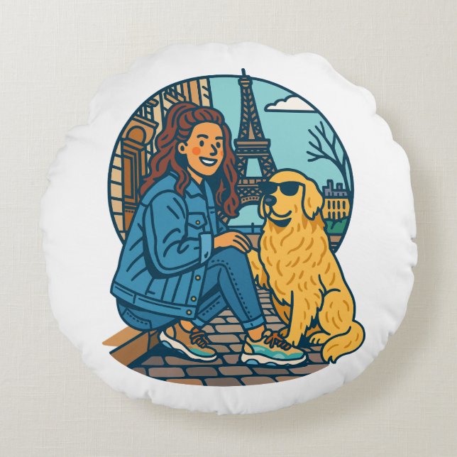 Best Dog Mom Ever in Paris Round Cushion (Front)