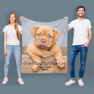 Best Dog Mom Ever Mother’s Day Custom Photo & Text Fleece Blanket
