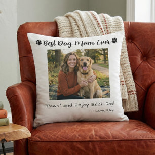 Best Dog Mom Paws Pet Photo White Cushion