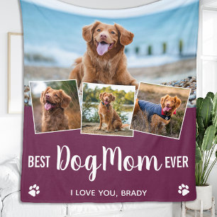 Best DOG MOM Personalised Pet 4 Photo Collage Fleece Blanket