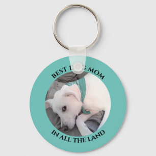 Best Dog Mom Photo of Cute White Puppy Dog Blue Key Ring