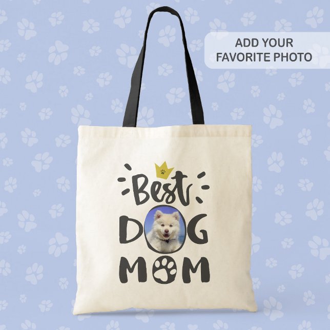 Best Dog Mom Your Pet Photo Paw Print Cute Text Tote Bag (Creator Uploaded)