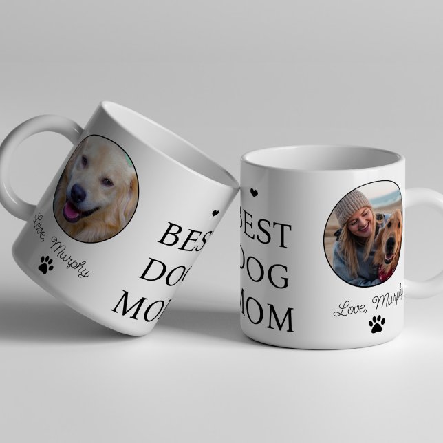 Best dog mum 2 photo pet name personalised coffee mug (Creator Uploaded)