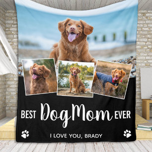 Best Dog Mum Black 4 Photo Collage Fleece Blanket