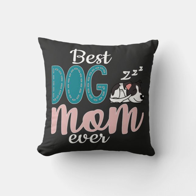 Best dog mum black cute sleeping spotted puppy cushion (Front)