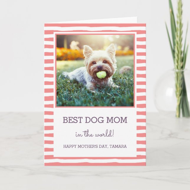 Best Dog Mum | Coral | Photo Mother's Day Card (Front)