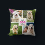 Best Dog Mum Custom 4 Photo Multicolor Paws Modern Cushion<br><div class="desc">“Best Dog Mum.” Every day is better with your best friend by your side. Fun typography and a playful square border of multicolor purple, pink, orange, yellow, turquoise and green paw prints overlay 4 custom photos of the honoured pet. Surprise your favourite dog mum and liven up her décor when...</div>
