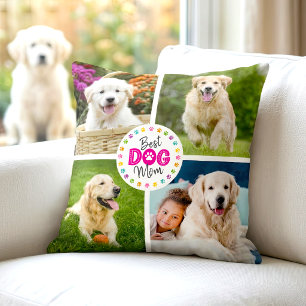 Best Dog Mum Custom 4 Photo Multicolor Paws Simple Cushion