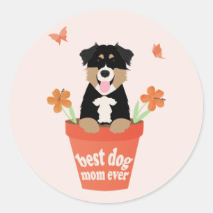 Best Dog Mum Ever Australian Shepherd Flower Pot Classic Round Sticker