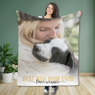 Best Dog Mum Ever Calligraphy Photo Fleece Blanket