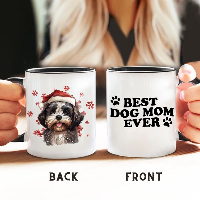Best Dog Mum Ever Christmas Cute Shih Tzu Dog Mug (Creator Uploaded)