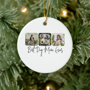Best Dog Mum Ever - Custom 3-Photo Collage Ceramic Tree Decoration