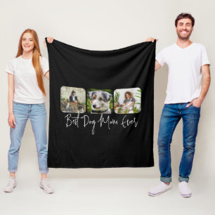Best Dog Mum Ever - Custom 3-Photo Collage Fleece Blanket