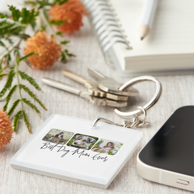 Best Dog Mum Ever - Custom 3-Photo Collage Key Ring (Front Right)