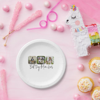 Best Dog Mum Ever - Custom 3-Photo Collage Paper Plate