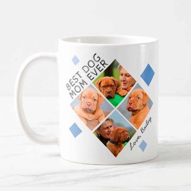 Best Dog Mum Ever Custom Photo Collage & Name Blue Coffee Mug (Creator Uploaded)