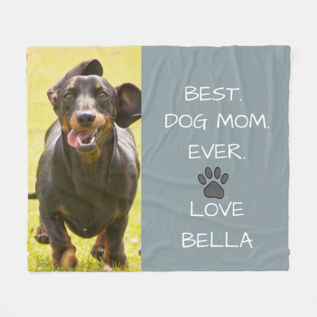Best.Dog Mum.Ever. Doxie Love Name Photo Fleece Blanket (Front (Horizontal))