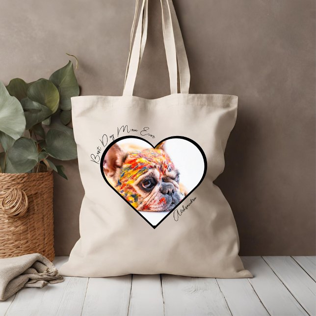Best Dog Mum Ever Heart Photo Pet Mother's Day  Tote Bag (Creator Uploaded)