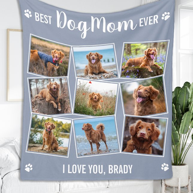 Best Dog Mum Ever Personalised 9 Photo Collage Fleece Blanket (Creator Uploaded)