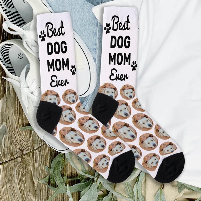 Best Dog Mum Ever Personalised Pattern Pet Photo Socks (Creator Uploaded)
