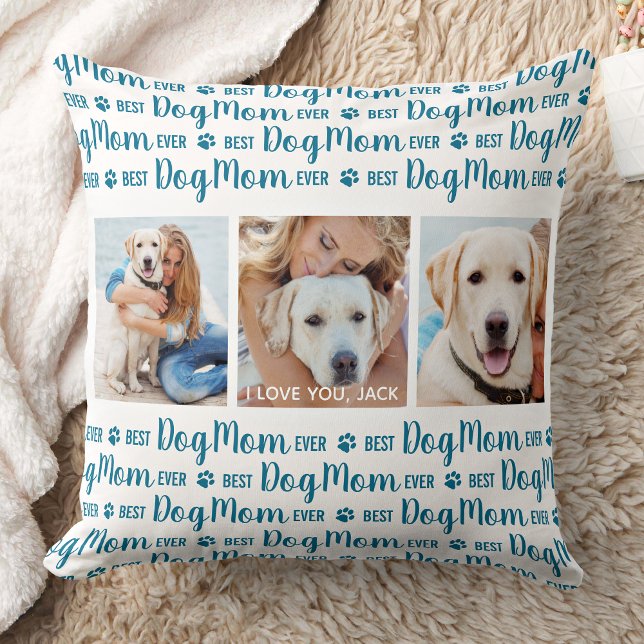Best Dog Mum Ever Personalised Pet 3 Photo Cushion (Creator Uploaded)