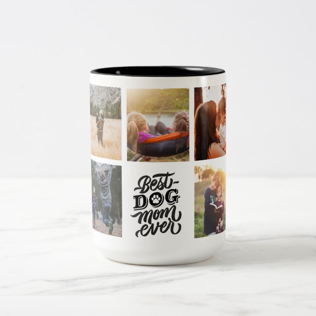 Best Dog Mum Ever Personalised Photo Collage Two-Tone Coffee Mug (Center)