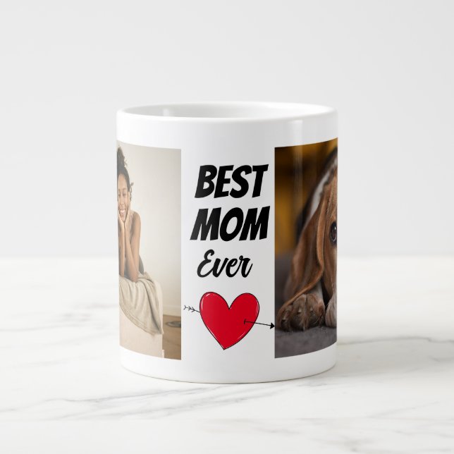 Best Dog Mum Ever...Personalised two photo  Giant  Large Coffee Mug (Front)