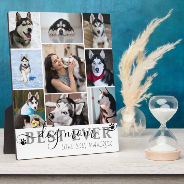 Best Dog Mum Ever Script 9 Photo Collage Paw Print Plaque (Side)