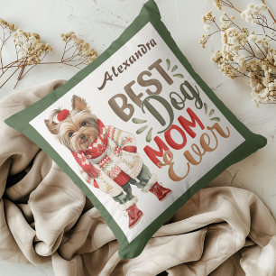 Best Dog Mum Ever Watercolor Yorkie Green Custom Cushion