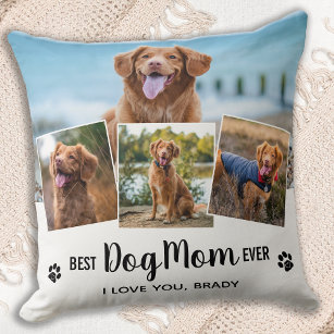 Best Dog Mum Ever White Photo Collage Cushion