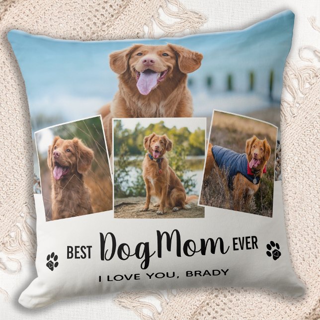 Best Dog Mum Ever White Photo Collage Cushion (Creator Uploaded)