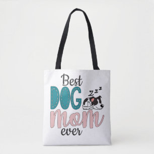 Best dog mum ever with sleeping puppy & pawprints tote bag
